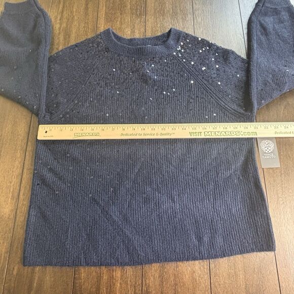 Vince Camuto Sequined Raglan Long Sleeve Sweater Mademoiselle Navy Size S - Picture 6 of 11